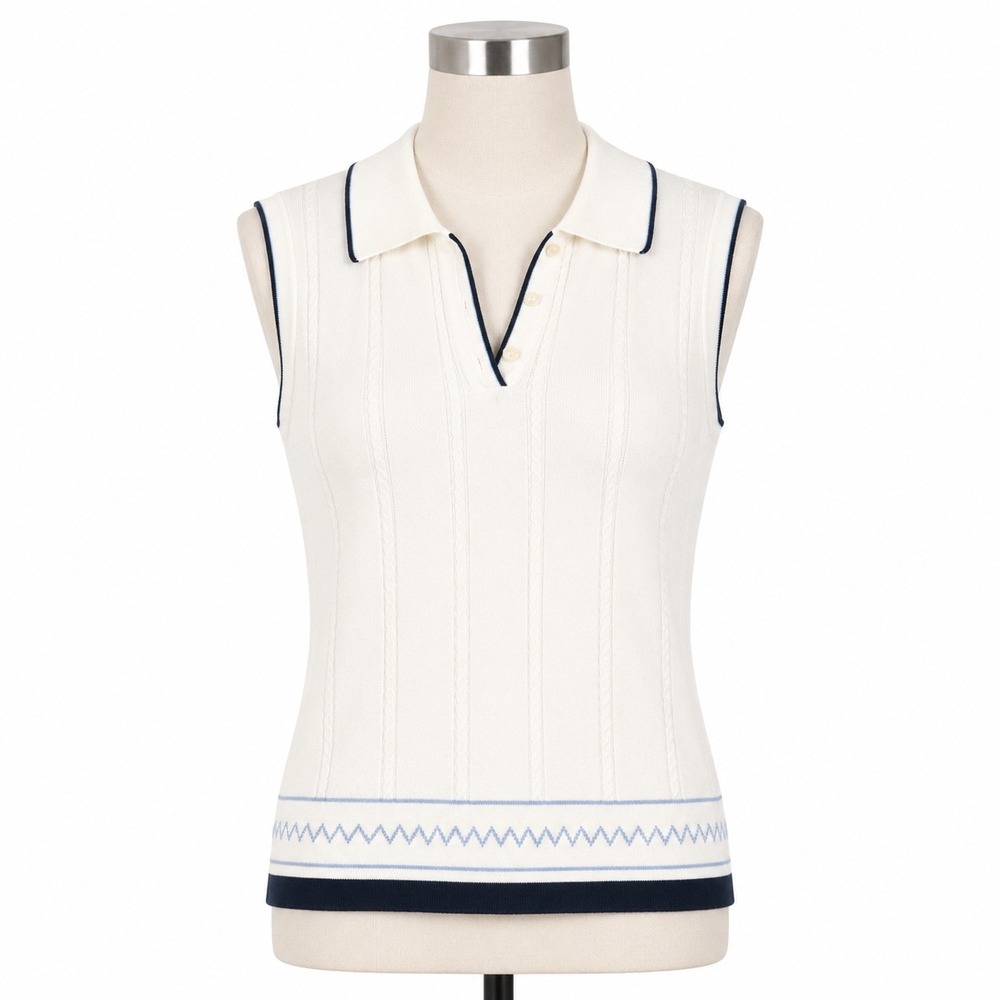 Vintage LizGolf Liz Claiborne Cotton Sweater Polo Vest M White Golfcore Preppy